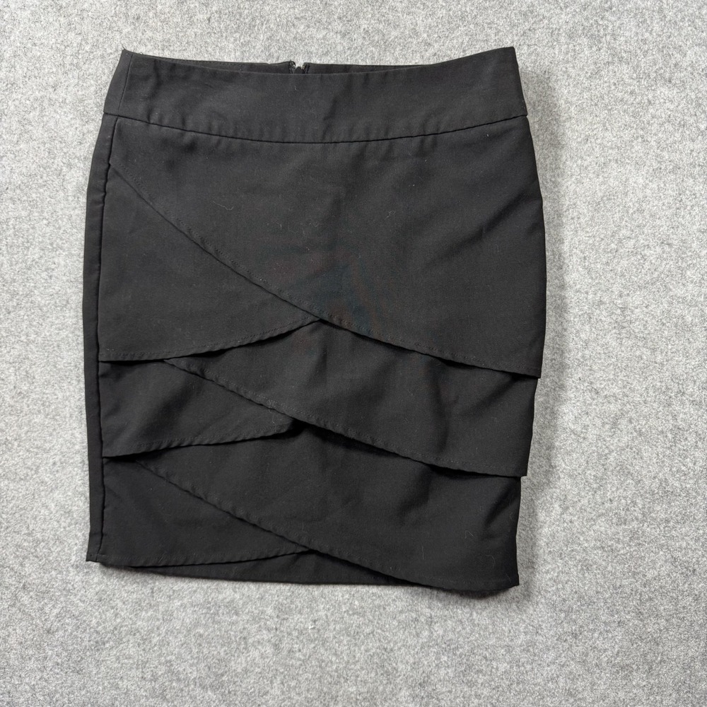Byline Byer California Womens Tiered Petal Mini Skirt 7 Black Layered Stretch